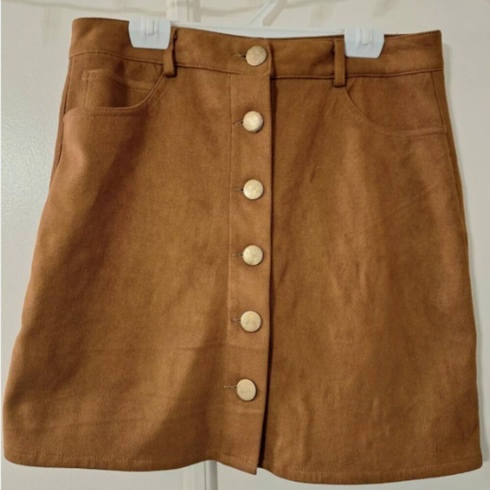 Boohoo Faux Suede Brown Skirt Women Size 6